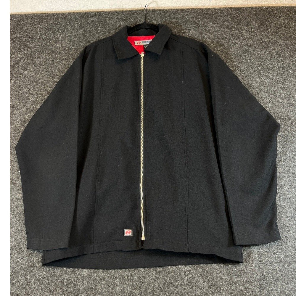 Vintage Anchor Blue Black Full Zip Work Jacket Red Lining Mens Large Gorpcore